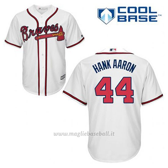 Maglia Baseball Uomo Atlanta Braves 44 Hank Aaron Bianco 1ªCool Base